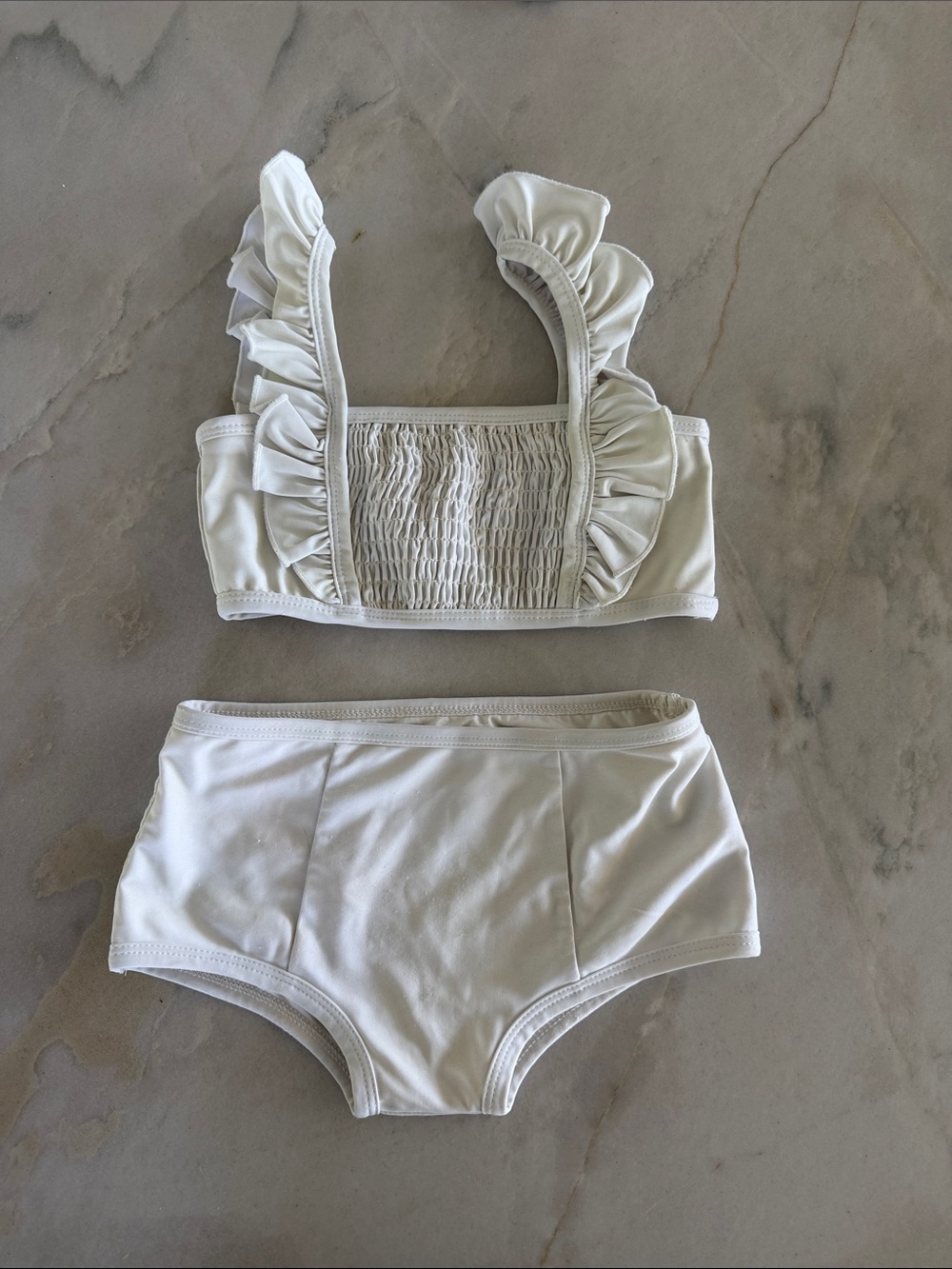 Indie Blue White Ruffled Smocked Bikini Set